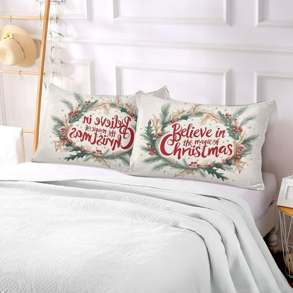 Pillow Case Plush Pillow Design Red Merry Christmas Elegant Wreath Case standard size/King size/Queen size Bed Pillow Pillowcases