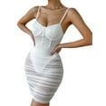 thumbnail image 2 of VISgogo Vestido de patchwork transparente para mujer, con aros, sin mangas, de color sólido, con correa de espagueti, de una pieza VISgogo moda, 2 of 9