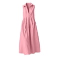 thumbnail image 4 of Women's Cotton Sleeveless Shirt Dress Collared Button Down Solid Color Casual Long Maxi Dress with Pockets Pink M(M), 4 of 6