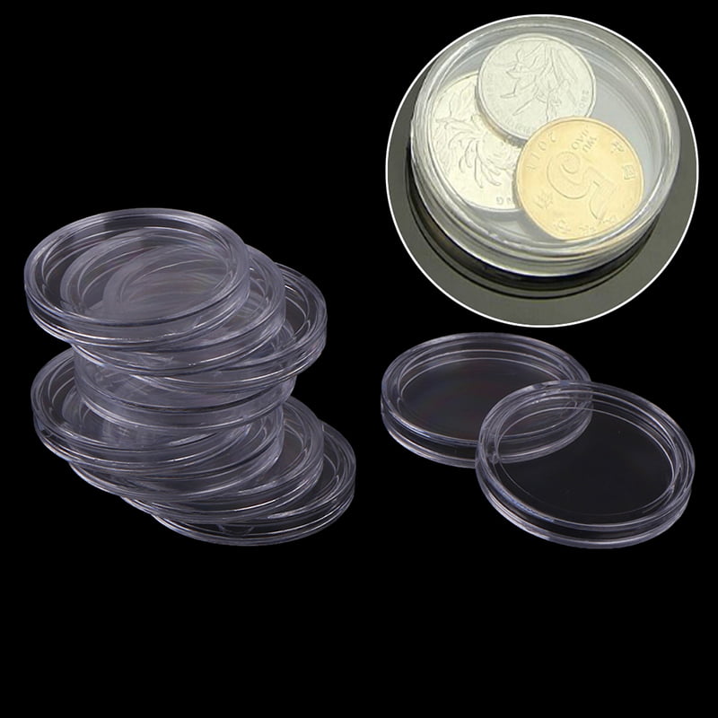 10Pcs 32mm plastic round applied clear cases coin storage capsules holder BE 
