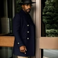 thumbnail image 2 of MIASHUI Men's Solid Color Casual Wool Blend Coat Trench Style Long Sleeve Outerwear Fall Winter Layering Navy,M, 2 of 5