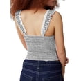 thumbnail image 3 of Women Gingham Lace Trim Square Neck Crop Tank Tops Plaid Y2K Sleeveless Slim Fitted Camis Shirts Black S, 3 of 8