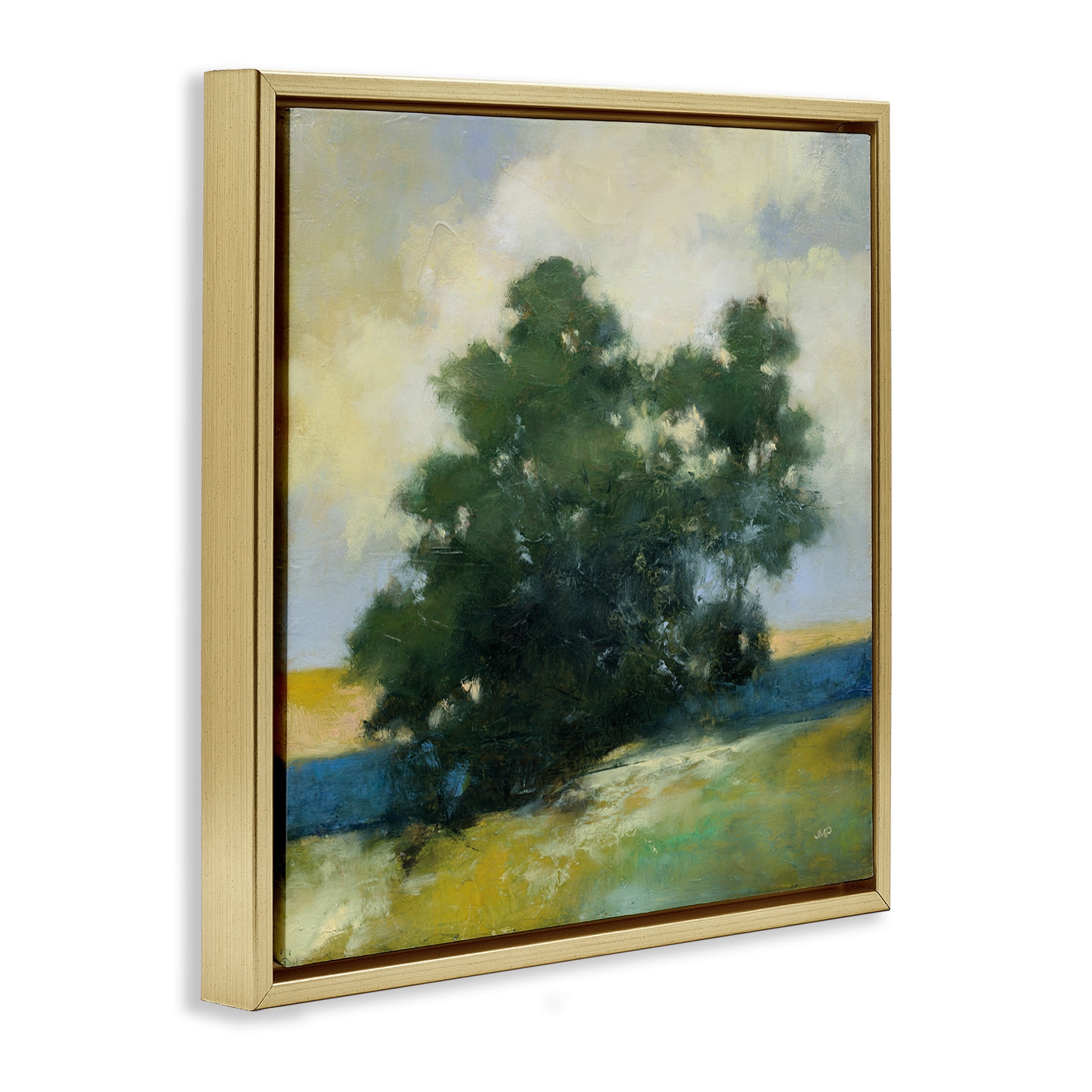 Stupell Industries Solitary Trees Landscape Landscape & Nature Painting Gold Floater Framed Canvas Art Print Wall Art, 18 x 18