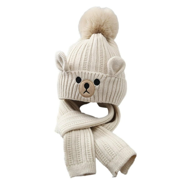 Conjunto de gorro y bufanda de invierno para niños, gorro de punto cálido, gorro suave para niños y niñas Beige