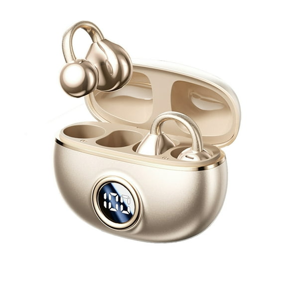 Beige Earclip Open Ear Bluetooth Earphones True Wireless High Battery Capacity Low Latency Comfortable Fit Double Microphone Noise Cancellation Bluetooth 5.4 For Sports Travel And Daily Us