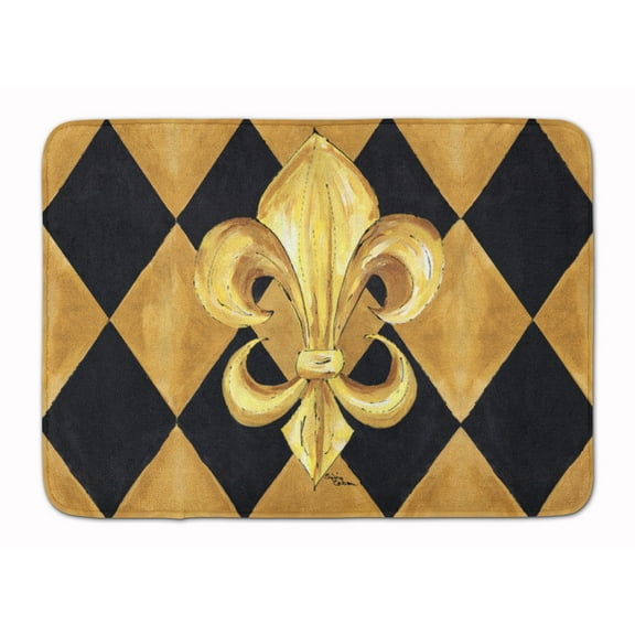 Black and Gold Fleur de lis New Orleans Machine Washable Memory Foam Mat