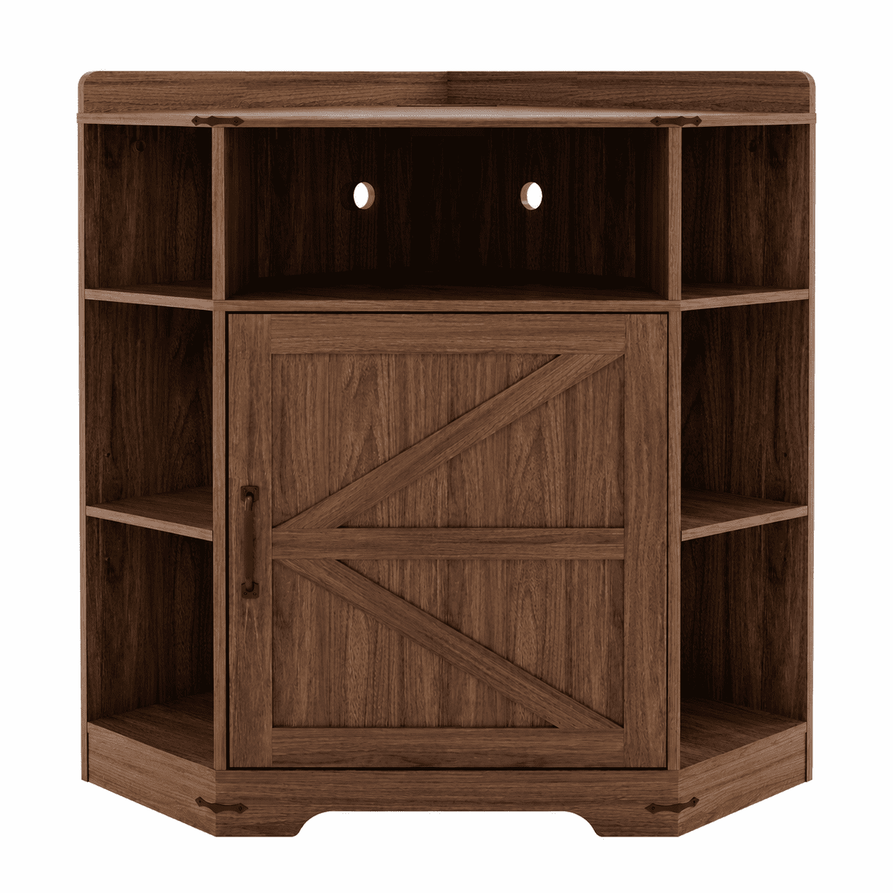 Aukfa Corner Cabinet with Charging Station,3-Tier Storage Shelf with 6 Cubbies, Walnut