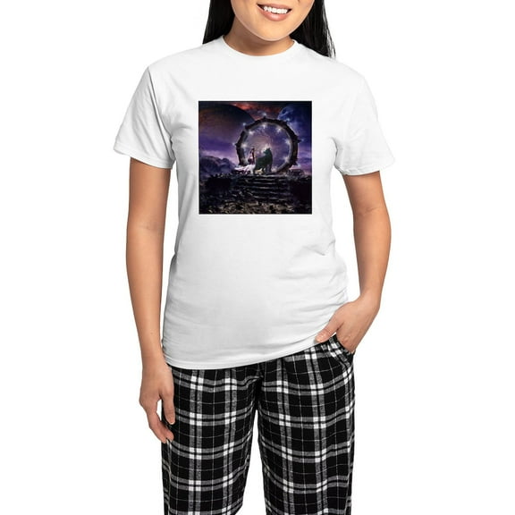 CafePress - A Fairy And A Dark Wolf Pajamas - Women's Short Sleeve Print T-Shirt and Pants Light Cotton Pajama Set