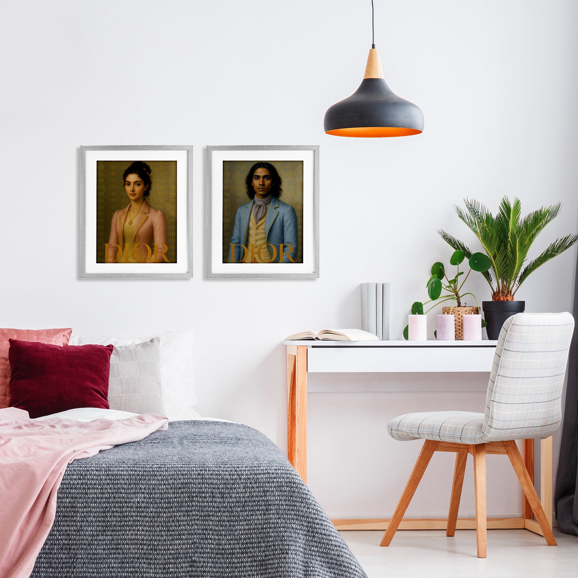 Stupell Industries Iconic Vintage Fashion Models 2 Piece Gray Framed Print Under Glass Set, design by Grotto Studios