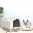 thumbnail image 1 of Caja de arena portátil para gatos, baño, baño, gran espacio, a prueba de salpicaduras, cerrado con tapa, bandeja de arena para mascotas, para conejos, Marrón Yinane Bandeja de arena para gatos, 1 of 8