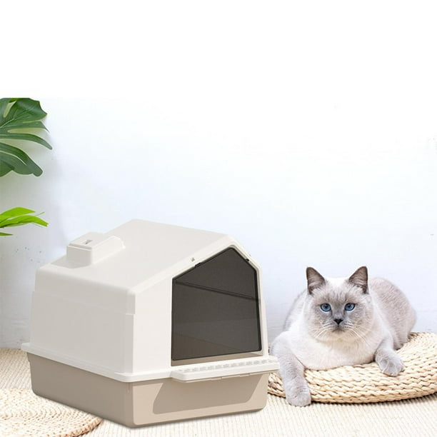 Caja de arena portátil para gatos, baño, baño, gran espacio, a prueba de salpicaduras, cerrado con tapa, bandeja de arena para mascotas, para conejos, Marrón Yinane Bandeja de arena para gatos