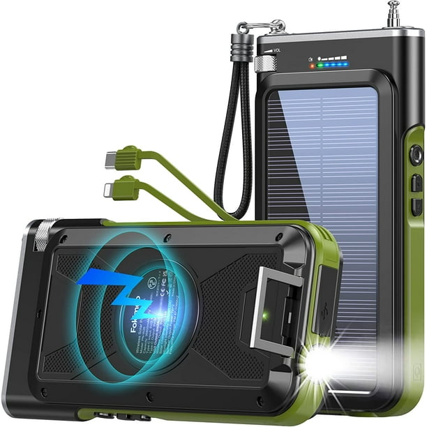 36800mAh Solar Power Bank Portable Charger Fast Charging Qi Wireless