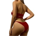 thumbnail image 4 of WREESH Womens Bandeau Bikini Sets Solid Color Swimwear Two-Piece Slim Swimsuit Bikini Straped Swimsuits Beach Bathing Suit Red, 4 of 6