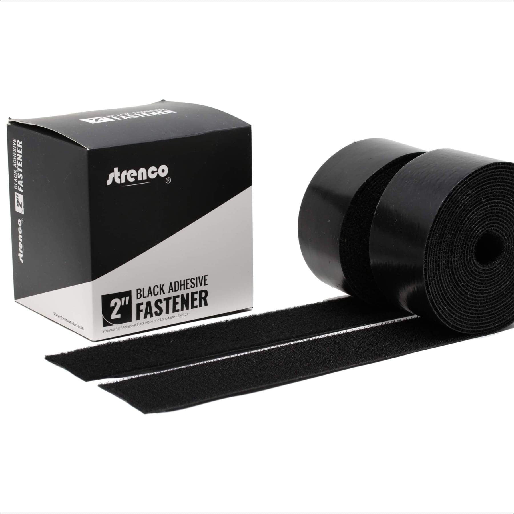 Strenco 2 Inch Adhesive Black Hook and Loop Tape - 5 Yards - Heavy