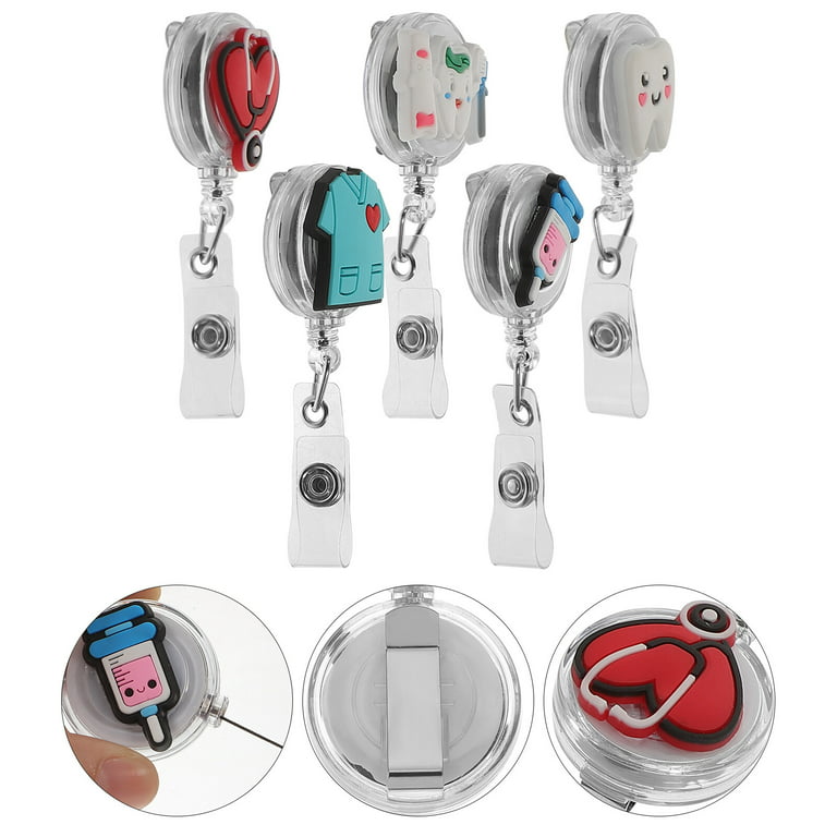 5Pcs Pharmacy Badge Reels Holder Retractable ID Clips Name Tag Card Clips Nursing  Badge Holder 