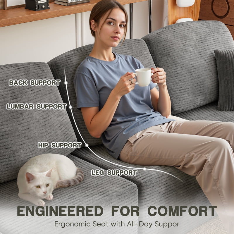 Homall 98.4" L-shaped Multi-person Boneless Sectional Couches and Sofas Modular Sectional No Assembly Required Living Room Sofa Furniture Sets, Gray