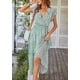 thumbnail image 5 of Vestido midi verde con estampado floral PRETTYGARDEN para mujer, cruzado con escote en V, talla M, 5 of 6