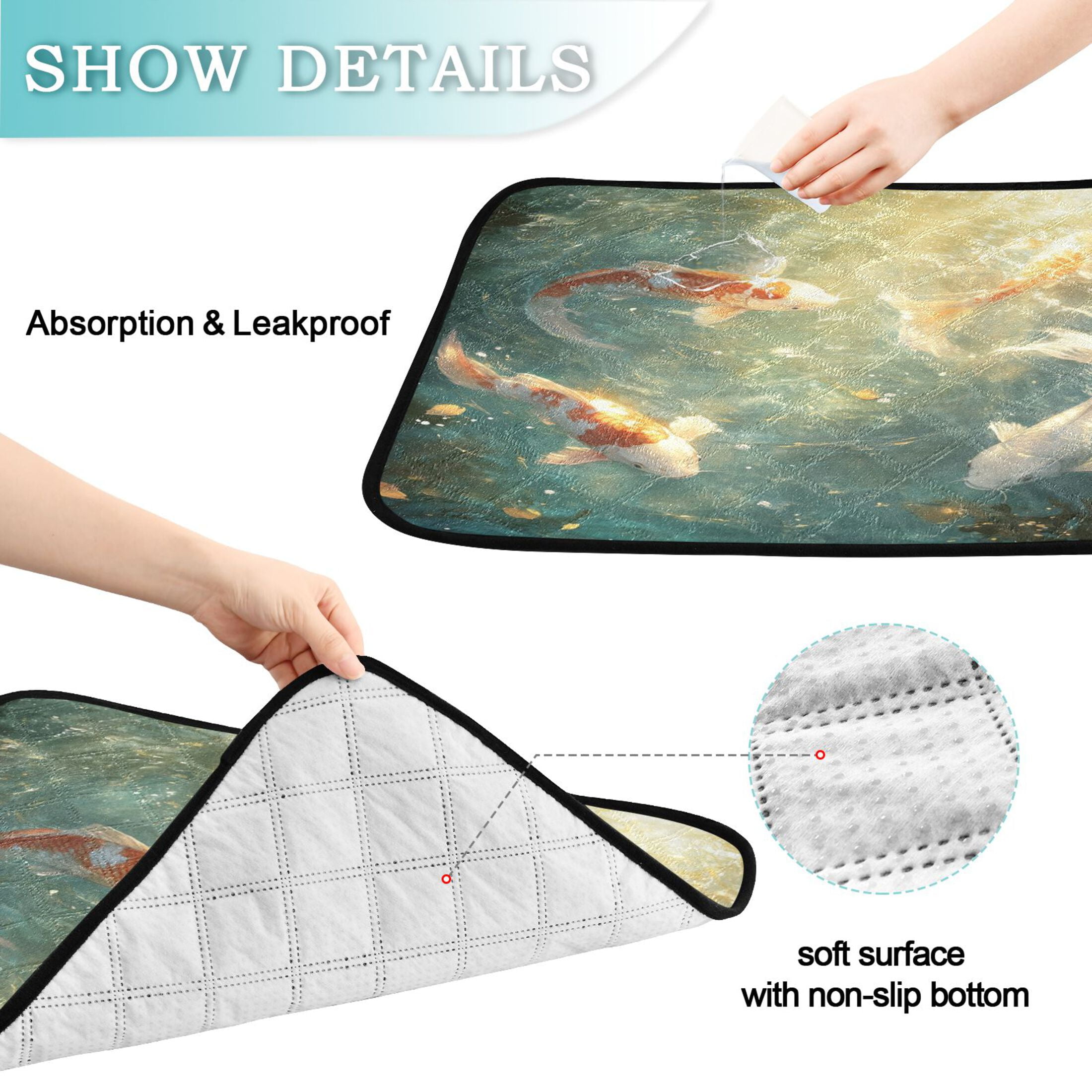Qxltty Koi Fish Cat litter Pads Pet Set of 2 Diaper Mats Center Anti-leakage Layer Absorbent Soft and Comfortable