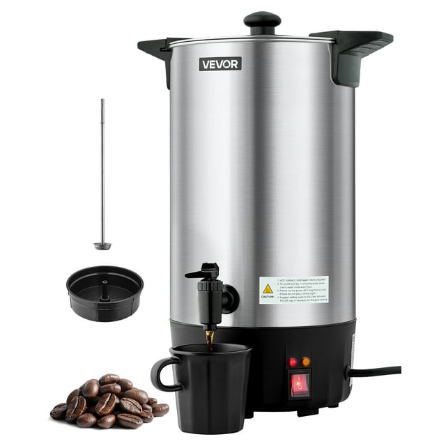 VEVOR Urne à Café Commerciale, Distributeur de Boissons Chaudes 60 Tasses 9 L avec Robinet Sans Coulure, Grande Cafetière Commerciale en Acier Inoxydable à Infusion Rapide, pour Traiteur, Affaires, Fête
