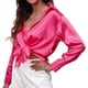 thumbnail image 3 of Blusas de Satén con Cuello en V y Larga para Mujer, Blusas de Seda de Verano, Moda 2025 Rosa Roja XL, 3 of 9
