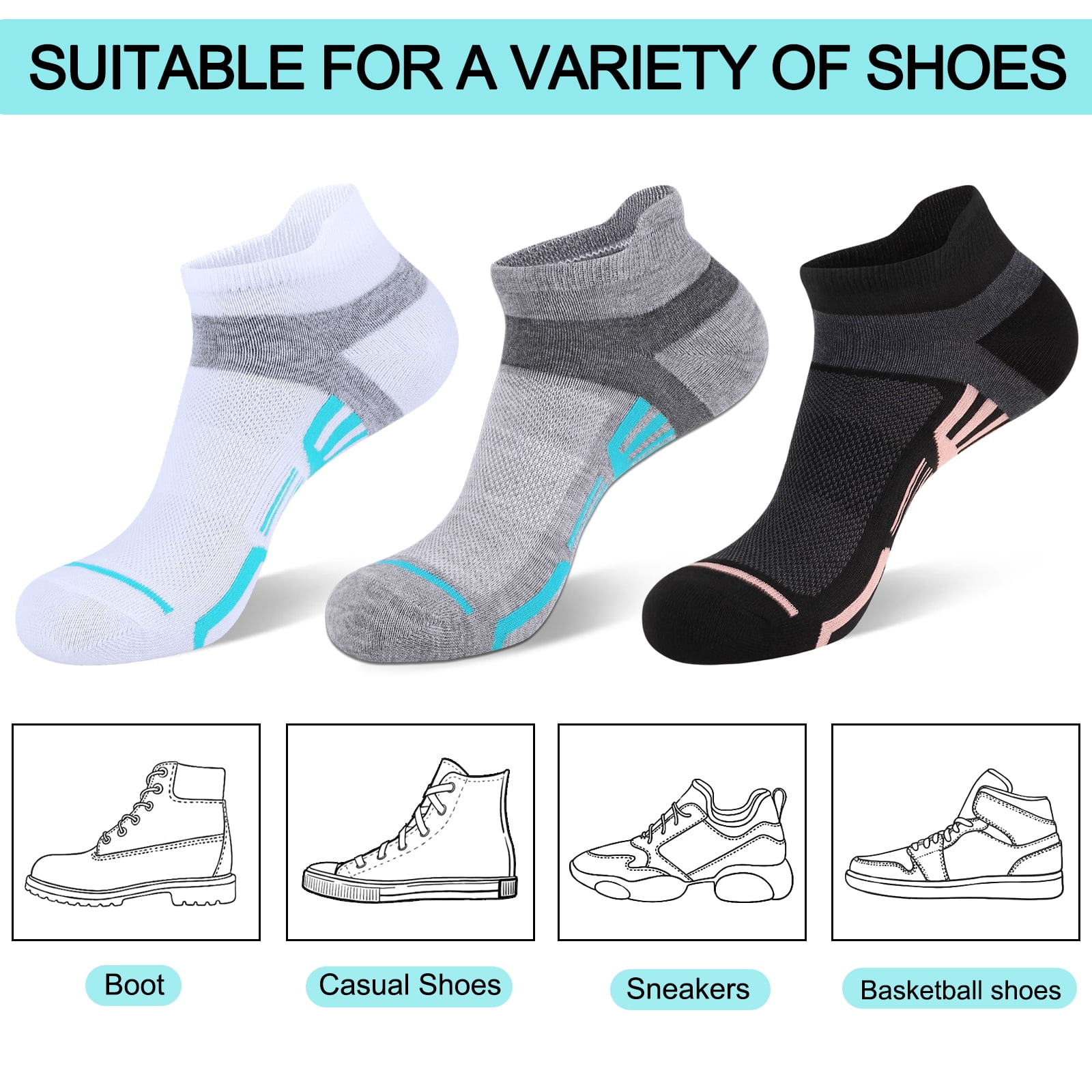 12 Pairs Women Ankle Socks,Lightweight Low Cut Socks for Women Ankle Athletic Sports Running Short Casual Socks White with Tab