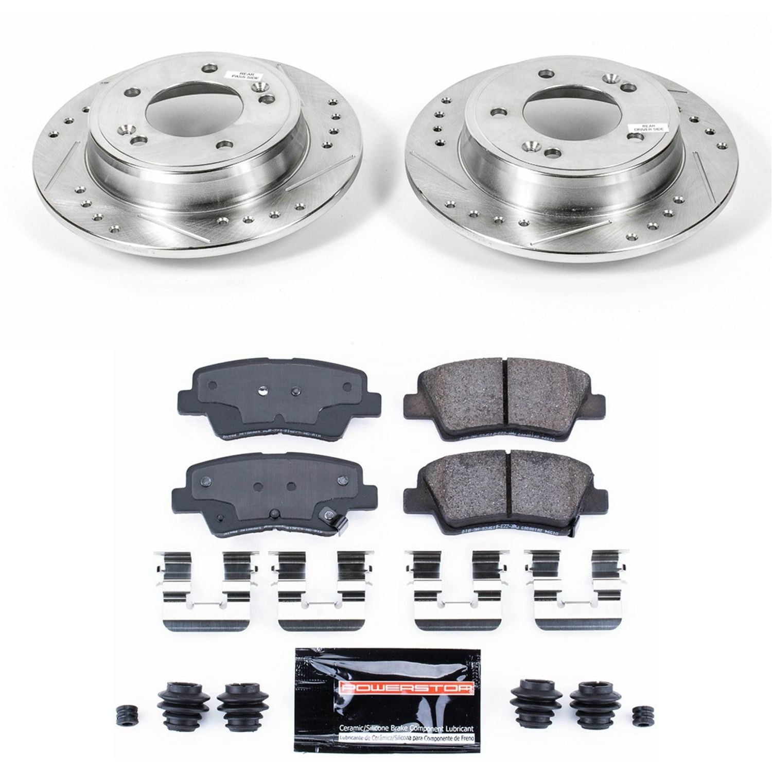 PowerStop Rear Z23 Evolution Sport Carbon-Fiber Ceramic Brake Pad and Drilled & Slotted Rotor Kit Fits: HYUNDAI KIA Select Models K6502