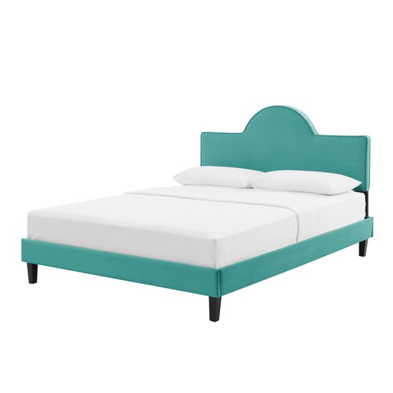 Platform Bed Frame, Twin Size, Teal Blue, Velvet, Modern Contemporary, Bedroom Master Guest Suite Room