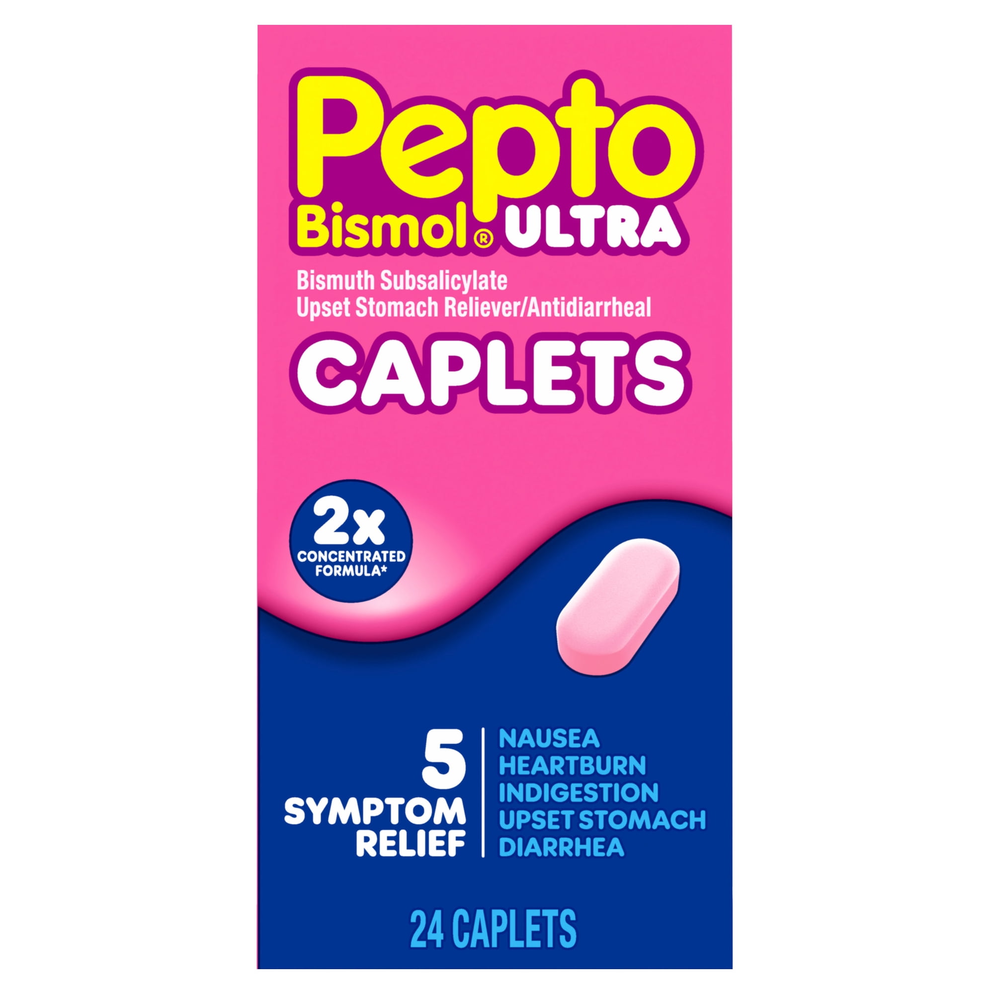 Pepto Bismol ULTRA Caplets, Upset Stomach Relief, Stomach Relief, Anti-Diarrheal, 24 Count