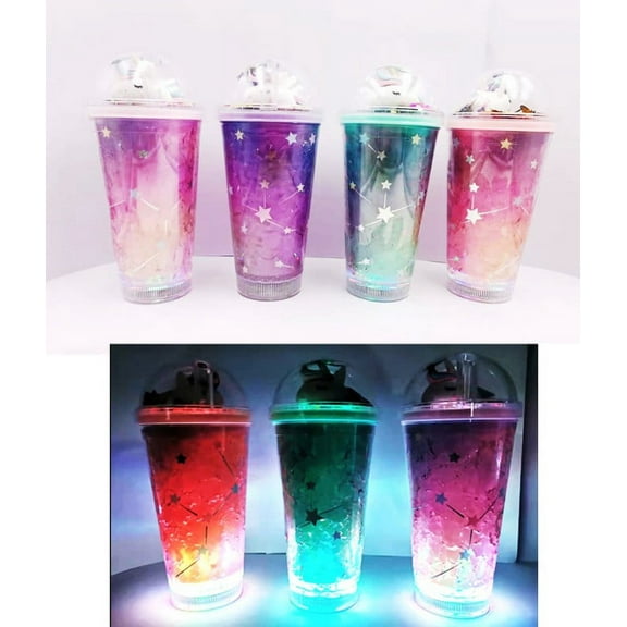 1 piece of Magical LED Light-Up Cartoon Ice Cup Unicorn Tumbler & Straw in Random Color