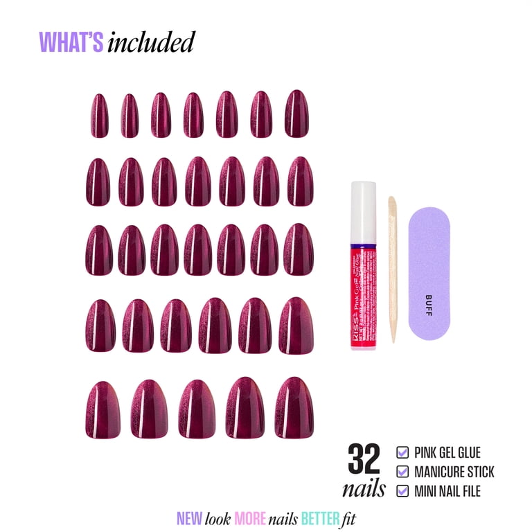 Kiss, Magnetic Press On Nails, 32 Count, Purple Almond Medium