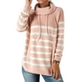 thumbnail image 3 of Women Stripe Turtle Neck Pocket Front Long Sleeve Knitted Sweater, 3 of 7
