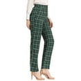 thumbnail image 4 of INSPIRE CHIC Women's Plaid Elastic Waist Button Zipper Straight Leg Long Pants 2XL Green Black White, 4 of 8