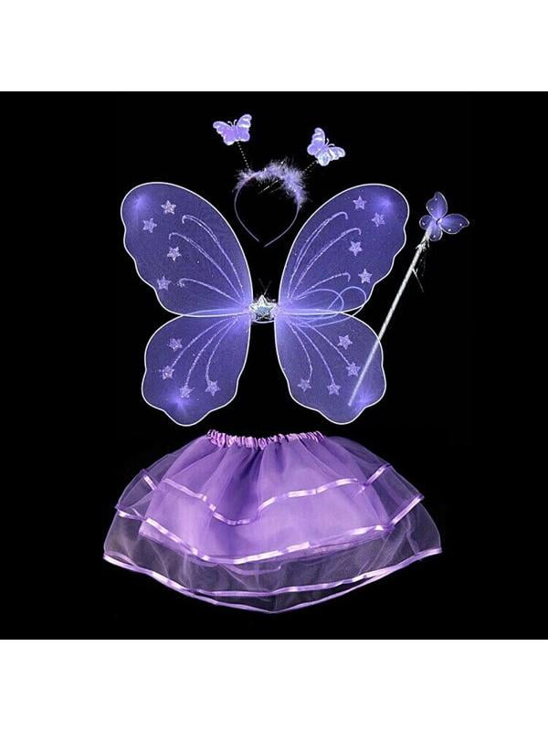 The Dragons Den Womens Dark Purple Butterfly Wings & Magic Wand Fairy Fancy Dress Set