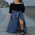 TAIAOJING Girls' Summer Clothing Set Black Half Sleeved Off Shoulder Suspender Top Split Denim Skirt Three Piece Set Black Jacket For 3-4 Years
