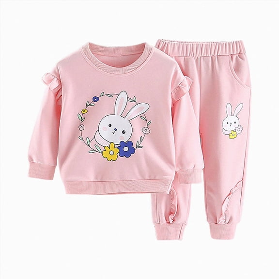 TOWED22 Baby Girl Clothes Fall Winter Toddler Outfits for Girls Graphic Shirt Tops Flare Joggers Pants Girls Clothing Set,Pink,18-24 M