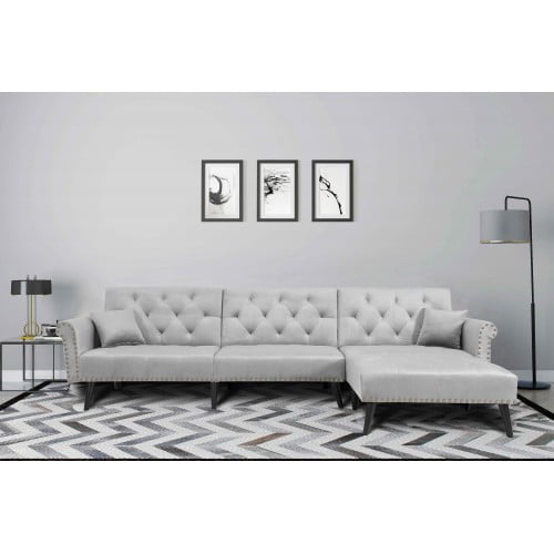 Sofa Bed Set Sectional L Shape Couch Sleeper Modern Style Velvet Futon With Extra Wide Chaise Lounge Light Grey Com - Dhp Emily Sectional Sofa Sleeper Grey Sofa Bed Set Sectional L Shape Couch Sleeper Modern Style Velvet Futon With Extra Wide Chaise Lounge Light Grey Com - Dhp Emily Sectional Sofa Sleeper Grey