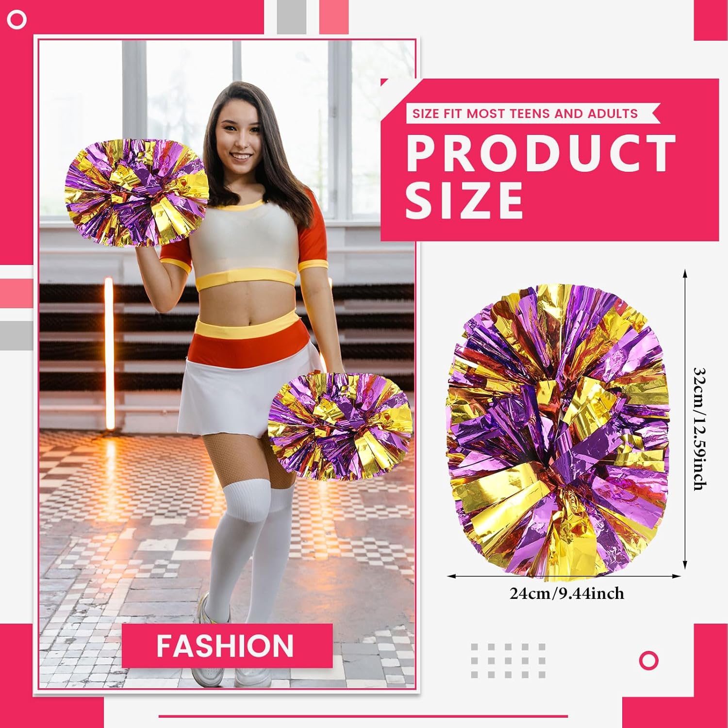 20 PCS Metallic Cheerleading Pom Pom for Team Spirit Sports Dance Cheering Kids Adults.