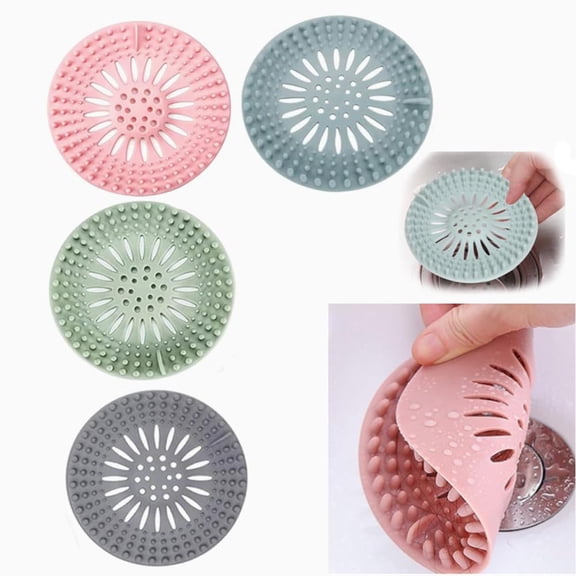 4Pcs Hair Catcher Shower Drain Cover, Hair Stopper Drain Protector Universal Rubber Sink Strainer