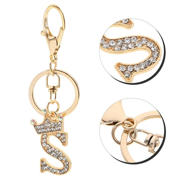 OUNONA Rhinestone Letter Keychain Letter Pendant Keychain Key Ring Keychain For Women Purse Charm