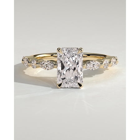 CAPRICARATS 3.00Ct Radiant Lab Grown Diamond Ring, Alternative Marquise Round Band, 14K Yellow Gold