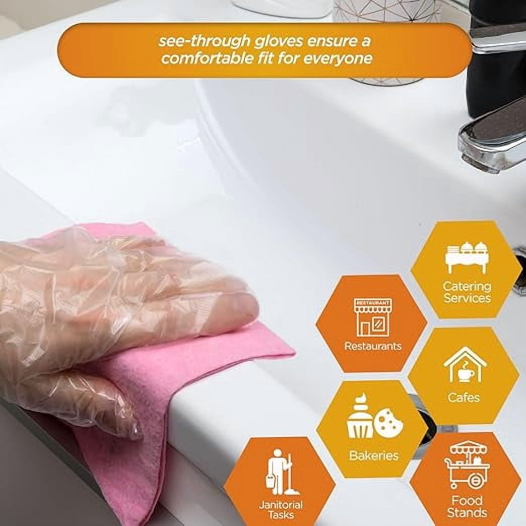 Med Pride Disposable Gloves Clear Poly, Case of 10,000 Gloves, Latex-Free Plastic Gloves for Food Prep Kitchen Cooking Cleaning Use