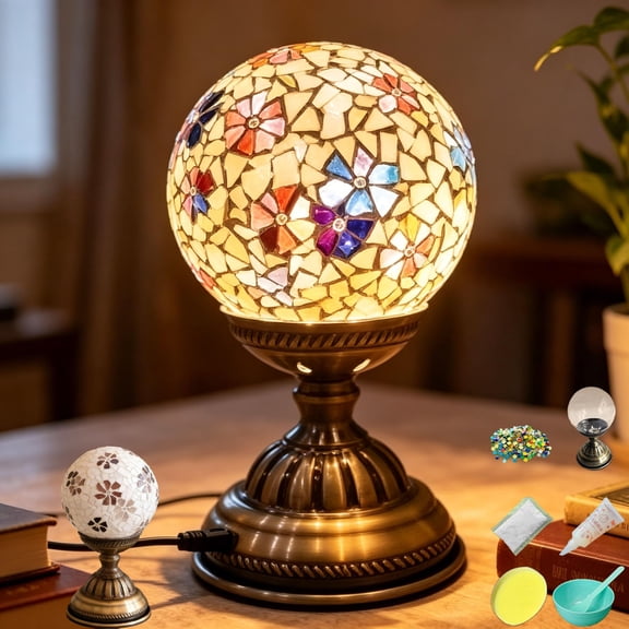 DIY Kit Mosaic Night Light Corded Turkish Table Lamp USB Powered Bedside Lamps for Home Decor Kitchen Bathroom Office Birthday Dining Table