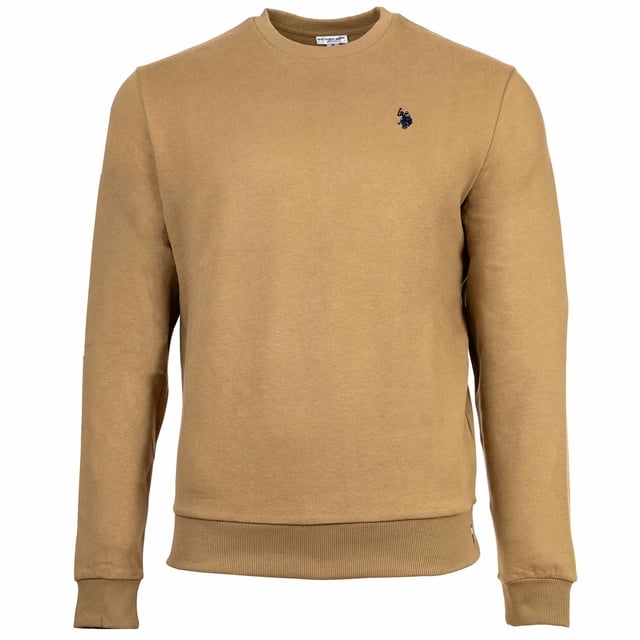 U.S. POLO ASSN. Sudadera para hombre - Felpa cepillada, cuello redondo, logotipo, mezcla de algodón Beige L (Large)