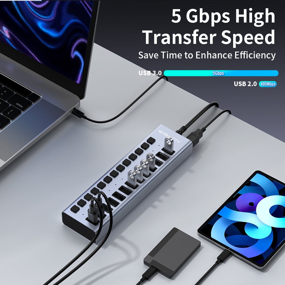 ACASIS 90W 13-Port USB 3.0 Hub with Individual Switches, Aluminum Design