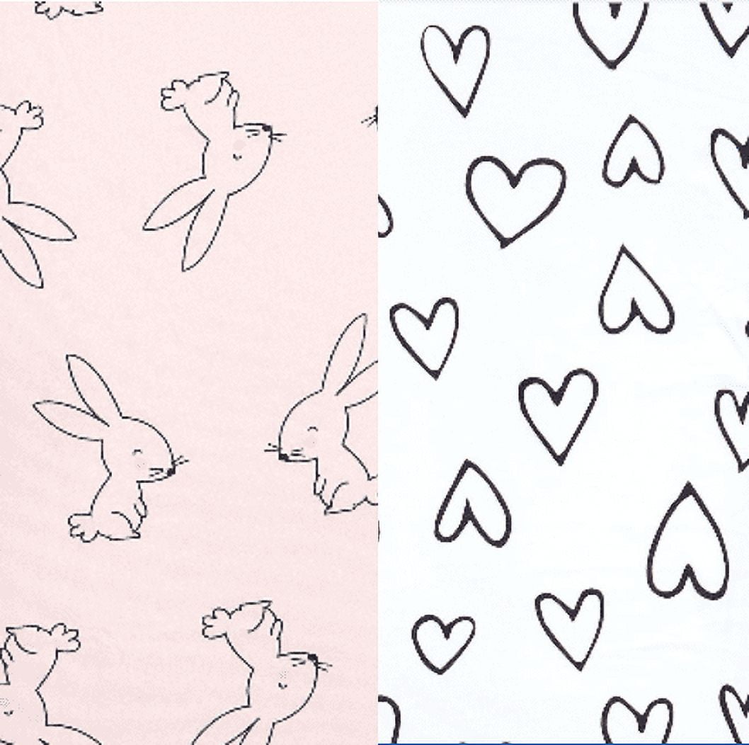 Little Star Organic Modern Female Pink Heart Bunny Cotton Baby Blankets, Reversible 2 Count