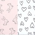 thumbnail image 2 of Little Star Organic Modern Female Pink Heart Bunny Cotton Baby Blankets, Reversible 2 Count, 2 of 8