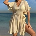 thumbnail image 5 of Antinious Summer Dresses for Women,Womens Dresses for Party,Elegant Dresses for Women Solid Short Sleeve V-Neck Beach Dress,Beige,Free Size, 5 of 5