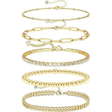 Dainty Gold Bracelets for Women Girls - 14K Real Gold Jewelry Set, Beaded Tennis Style - Perfect Gifts for Women - Shop Now!