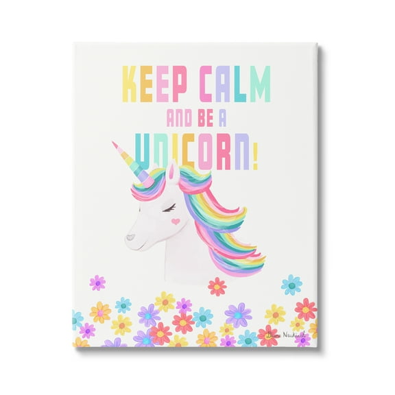 Stupell Industries Keep Calm Be A Unicorn Playful Quote Pastel Florals Graphic Art Gallery Wrapped Canvas Print Wall Art, Design by Diane Neukirch