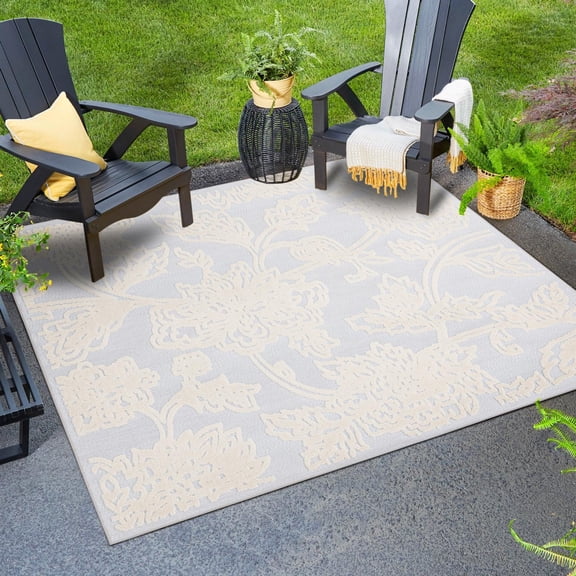 Unique Loom Aruba Outdoor Collection Area Rug - Malmok (7' 10" Square Gray/Ivory)